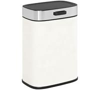 HOMCOM Cubo de basura colgante 5 L con pedal y tapa de retención con apertura por presión, cubo de basura con cubo interior extraíble, acero inoxidable, crema y blanco, 21,5 x 19,5 x 30 cm