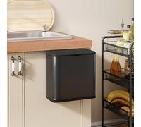 HOMCOM Cubo de basura colgante de 8 litros con tapa y cubo interior extraíble, acero inoxidable, color negro, 29,7 x 17,4 x 30 cm