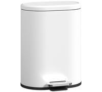HOMCOM Cubo de basura con pedal de 12 litros con tapa y pedal, cubo de basura con cubo interior, función de cierre suave, para salón, oficina, metal, color blanco, 30 x 25,5 x 37,5 cm
