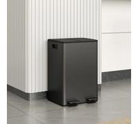 HOMCOM Cubo de basura de 2 x 28L de acero inoxidable con separador de residuos, tapa de cierre suave, compartimentos desodorantes con pin interno extraíble, Tretemer para apartamento, negro