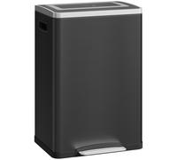 HOMCOM Cubo de basura de cocina 2 compartimentos de 2 x 20L, cubo con pedal, tapa de cierre suave 40 x 34,8 x 59 cm negro