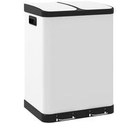 HOMCOM - Cubo de Basura de Cocina (2 x 30 L, Acero Inoxidable, con 2 Compartimentos, Tapa de Cierre Suave, Cubos Interiores extraíbles, para Reciclaje y residuos, Color Blanco