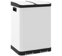 HOMCOM Cubo de Basura de Cocina 2x30L con Pedal de Acero Inoxidable 2 Compartimentos Tapa de Cierre Suave 60L Blanco Aosom España