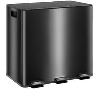 HOMCOM - Cubo de basura de cocina 45L con pedal de acero inoxidable con 3 compartimentos, tapa de cierre suave, cubos interiores extraíbles, para reciclaje y residuos, 3 x 15L, negro