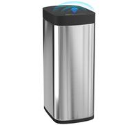 HOMCOM - Cubo de basura de cocina automático 50L, con sensor de movimiento sin contacto, resistente a huellas dactilares, sin bandeja interior, funciona con pilas, color plateado