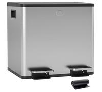 HOMCOM Cubo de Basura de Cocina con 2 Compartimentos 2x15L con Pedal Plata
