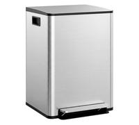 Homcom cubo de basura de cocina con 2 compartimentos 2x30l papelera de cocina de acero inoxidable con pedal tapa de cierre suave y cubo extraíble para dormitorio oficina salón plata