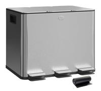 HOMCOM Cubo de Basura de Cocina con 3 Compartimentos 3x10L con Pedal Plata