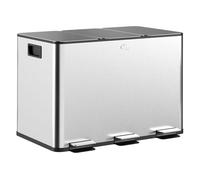 HOMCOM Cubo de Basura de Cocina con 3 Compartimentos 3x10L Papelera de Cocina de Acero Inoxidable con Pedales Tapas de Cierre Suave y Cubo Extraíble para Reciclaje Residuos Restos de Comida Plata