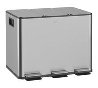 HOMCOM Cubo de basura de cocina de 3 x 20 L con pedal y tapa de cierre suave y sistema de separación de basura con pedal de 3 compartimentos, incluye cubo interior, acero inoxidable, plata, 61,9 x