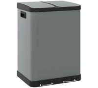 HOMCOM Cubo de basura doble, 2 x 30L, resistente a las huellas dactilares, Pedal, cubos internos extraíbles, Gris