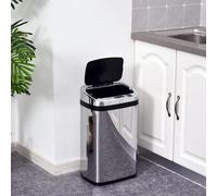 HOMCOM Papelera 30L Cubo de Basura con Sensor Detector de Movimiento Automático de Acero Inoxidable 33x25x58 cm Plata y Negro Aosom España