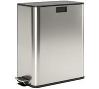 HOMCOM Cubo de cocina 2 x 28 L, cubo con pedal de acero inoxidable con tapa de cierre suave, cubos interiores extraíbles