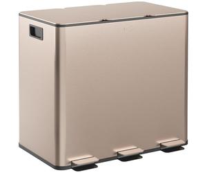 HOMCOM Cubo de Cocina Triple, Cubo de Pedal 3 x 15L, Cubo de Basura Triple de Acero Inoxidable con Tapa de Cierre Suave, Cubos Interiores Extraíbles, A Prueba de Huellas Dactilares para Reciclaje y