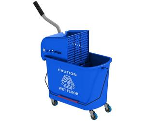 HOMCOM Cubo de Fregona con Ruedas, 20 L, Cubo de Fregar con Sistema de Escurridor y Asa de Transporte, para Doméstico y Comercial, Azul