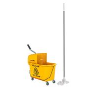 Homcom cubo de fregona con ruedas capacidad de 20 l cubo de fregar con sistema de escurridor mopa y asa de transporte para doméstico y comercial amarillo