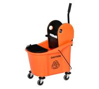 Homcom cubo de fregona con ruedas capacidad de 36l carro de limpieza con escurridor de presión abajo y 2 cubetas separadas 54x41x91,5 cm naranja