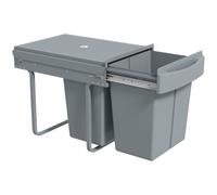 HOMCOM Cubo extraíble cierre suave cocina bajo fregadero 40L Gris | Deslizamiento suave, tapa de almacenamiento esmerilada, 2 compartimentos extraíbles, asa, residuos y reciclaje