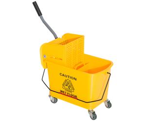 HOMCOM Cubo Fregado Profesional 20L con Ruedas y Prensa Cubo de Fregar Industrial Cubo para Mopa Amarillo 63x27x67cm Aosom España