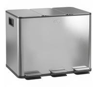 HOMCOM Cubo triple de cocina 3x20L con pedal, acero inoxidable plateado | Tres compartimentos, cubos interiores extraíbles, tapa de cierre suave, resistente a huellas, para reciclaje y residuos