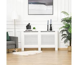 HOMCOM Cubre Radiadores, 151,5x19x82 cm, Cubierta para Radiador Moderna de MDF, con Estante Superior y Listones, para Salón, Dormitorio, Pasillo, Blanco