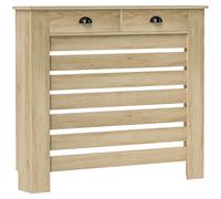 HOMCOM Cubre Radiadores con Cajón, Cubreradiador de MDF, 111x19x95,5 cm, Cubierta para Radiador, Diseño Moderno de Listones, para Salón, Dormitorio, Roble