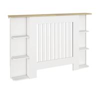 Homcom cubre radiadores con estantes, cubreradiador de mdf, cubierta para radiador, diseño moderno de listones, para salón, dormitorio, 124x19x83 cm, blanco