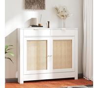HOMCOM Cubre Radiadores con Puerta Abatible y Ratán 111x19x95,5 cm Blanco