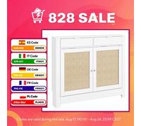 HOMCOM Cubre Radiadores con Puertas Abatibles y Ratán, Cubreradiador de MDF, 111x19x95,5 cm, Cubierta para Radiador, 2 Compartimentos, Diseño Bohemio, para Salón, Dormitorio, Blanco