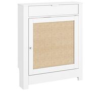 HOMCOM Cubre Radiadores con Puerta Abatible y Ratán Compartimento Diseño Bohemio para Salón Dormitorio Blanco