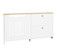 HOMCOM Cubre Radiadores con Zapatero, Cubreradiador de MDF, 152x19x81 cm, Cubierta para Radiador con 2 Cajones Abatibles, Diseño Moderno de Listones, para Salón, Dormitorio, Blanco