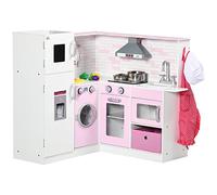 HOMCOM Cucina Giocattolo per Bambini 3-6 Anni con Luci e Utensili da Cucina Realistici, in MDF e PP, 84x93.5x85 cm, Bianca e Rosa
