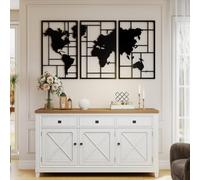 HOMCOM Decoración de Metal para Pared de Mapa Mundial, 3 Piezas, Negro | Adornos de Pared Metálicos, para Salón, Dormitorio, Pasillo