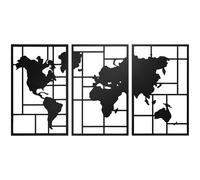 HOMCOM Decoración de Metal para Pared de Mapa Mundial de 3 Piezas para Salón Dormitorio Pasillo Negro