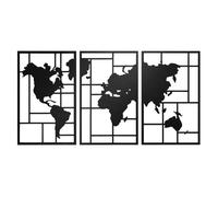 Homcom decoración de metal para pared de mapa mundial, juego de 3 piezas, adornos de pared metálicos, para salón, dormitorio, pasillo, negro 50 cm
