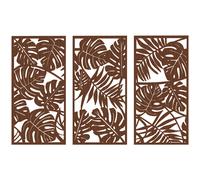 HOMCOM Decoración de Pared de Madera 3D 3 Piezas 40x80 cm Adornos de Pared con Patrón de Hojas Tropicales Nogal