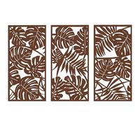 HOMCOM Decoración de Pared de Madera 3D, 3 Piezas, 40x80 cm, Adornos de Pared con Patrón de Hojas Tropicales, Arte Moderno para Salón, Dormitorio, Pasillo, Nogal