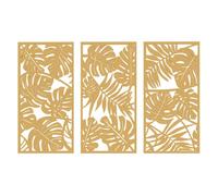 Homcom decoración de pared de madera 3d, 3 piezas, 40x80 cm, adornos de pared con patrón de hojas tropicales, arte moderno para salón, dormitorio, pasillo, madera natural