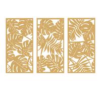 HOMCOM Decoración de Pared de Madera 3D 3 Piezas 40x80 cm Adornos de Pared con Patrón de Hojas Tropicales Madera Natural