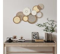 HOMCOM - Decoración de pared de madera moderna, escultura de pared de madera geométrica, diseño único de varios discos, colgante decoración para salón, dormitorio, oficina, 83,8 x 44,5 cm, madera