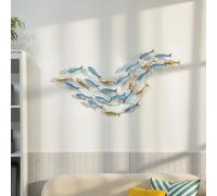 HOMCOM - Decoración de pared de metal moderno con diseño de pez único, colgante para sala de estar, dormitorio, oficina, 100 x 50 cm, color azul claro