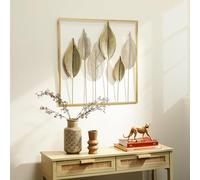 HOMCOM - Decoración de Pared de Metal Moderno para Pared de Metal con Forma de Hoja única, Colgante para salón, Dormitorio Oficina, 70 x 70 cm, Dorado
