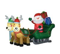 HOMCOM Decoración Inflable de Navidad Papá Noel con Trineo y 2 Renos Decoración Navideña con 4 Luces LED 210x70x125 cm Aosom España