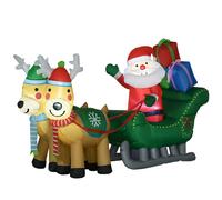 HOMCOM Decoración Inflable de Navidad Papá Noel con Trineo y 2 Renos Decoración Navideña con 4 Luces LED 210x70x125 cm Aosom España