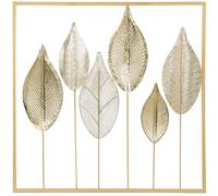HOMCOM Decoración mural de metal moderna, escultura mural de metal con forma de hoja, 70 x 70 cm, dorado Aosom España