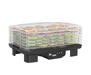 HOMCOM Deshidratador con 6 compartimentos ajustables en altura, 550 W, 40-70°C, temporizador de 48 horas, deshidratador para carne, fruta, verdura, flores, negro