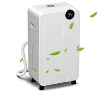 HOMCOM Deshumidificador, 12L/día, Depósito 2,1L, Silencioso, Deshumidificador Eléctrico con 4 Modos, Pantalla LED, Temporizador, Apagado Automático, Bloqueo Infantil y Drenaje Continuo, hasta 12-25㎡