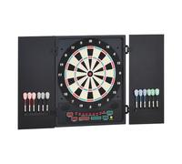 HOMCOM Diana Electrónica Digital hasta 8 Jugadores 51x6,5x57 cm Negro | 12 Dardos y 30 Puntas, Pantalla LED, Puertas, 27 Juegos Distintos y 202 Variantes