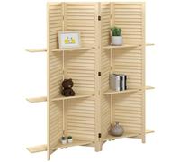 HOMCOM Divisor de habitación con 4 paneles, 160 x 170 cm, 3 estantes, plegable, separador de habitaciones, puertas, madera de paulownia, color natural