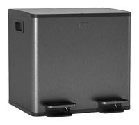 HOMCOM Doble Cubo de Basura de 2 x 15 L, Apertura con pedal, fácil de limpiar, Acero Inoxidable, Plástico, Negro